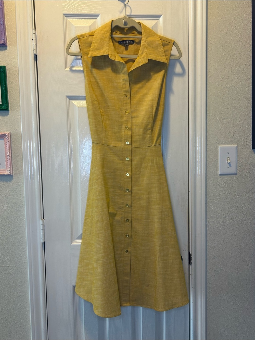 Sharagano Yellow Sleeveless Button-Front Midi Dress